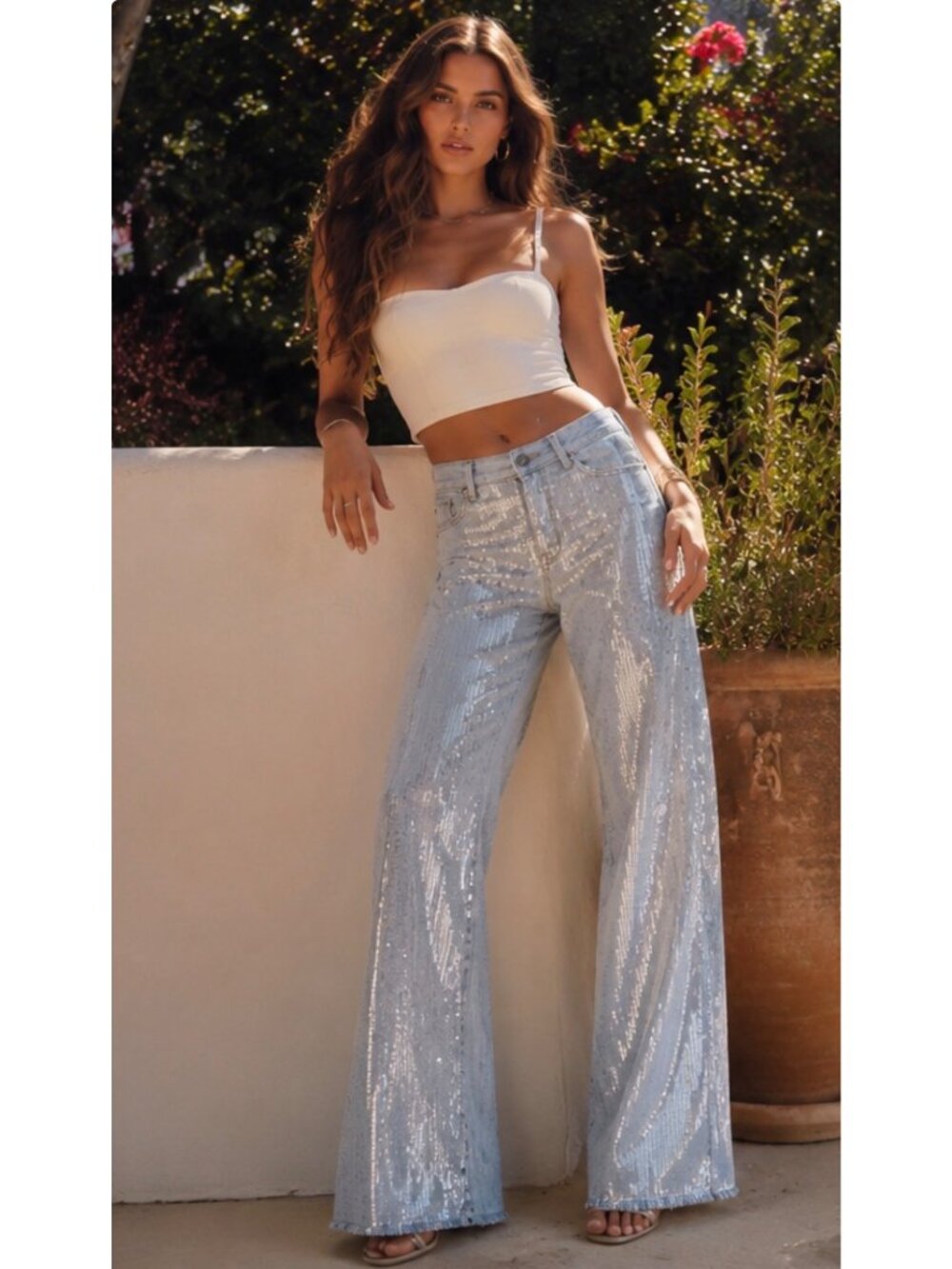 Pilcro Sequin Skater High-Rise Wide-Leg Jeans Size 27 New - Picture 14 of 16
